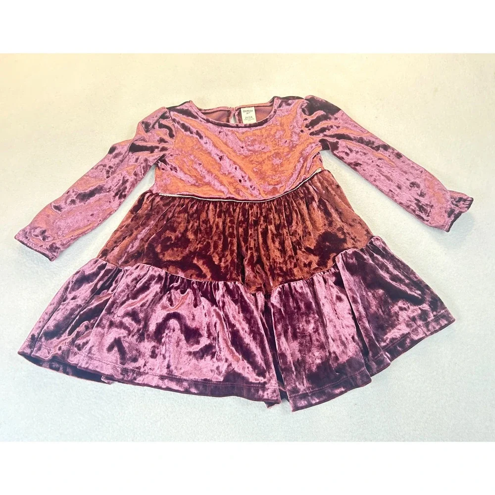 OshKosh B'gosh Tiered Dress Toddler 2T Purple Velvet Holiday